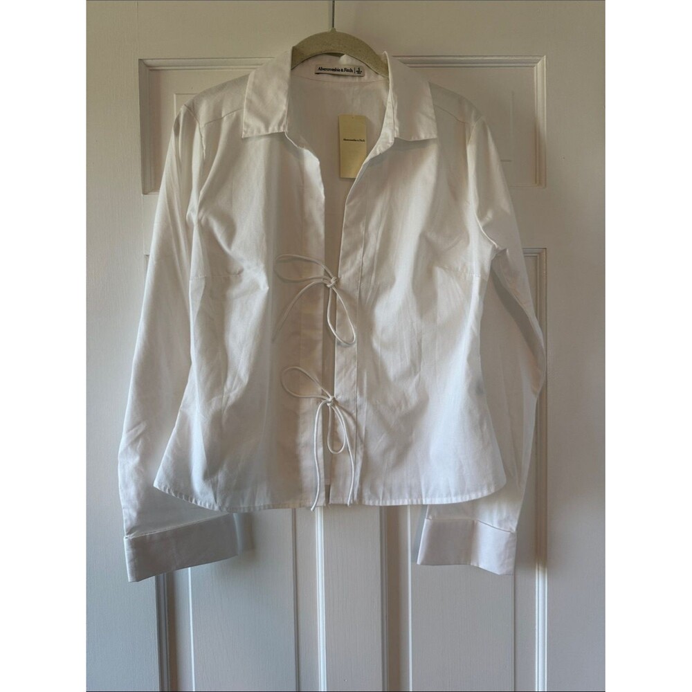 NWT Abercrombie & Fitch White Double Tie-Front Shirt Blouse Classic Cotton Small